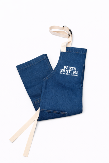 Blue apron with white straps on a white background, Folded