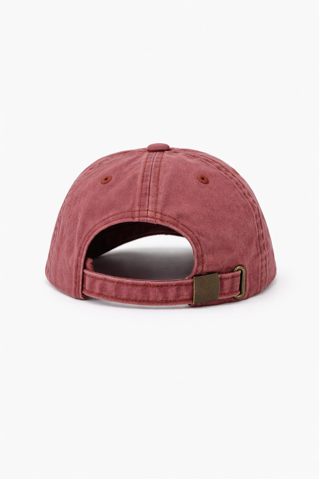 Marron Colored baseball cap with a brown strap on a white background, Picture of the back