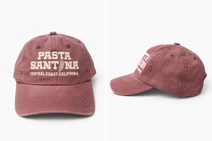 Marron Colored baseball cap with a brown strap on a white background, Picture from front and side 