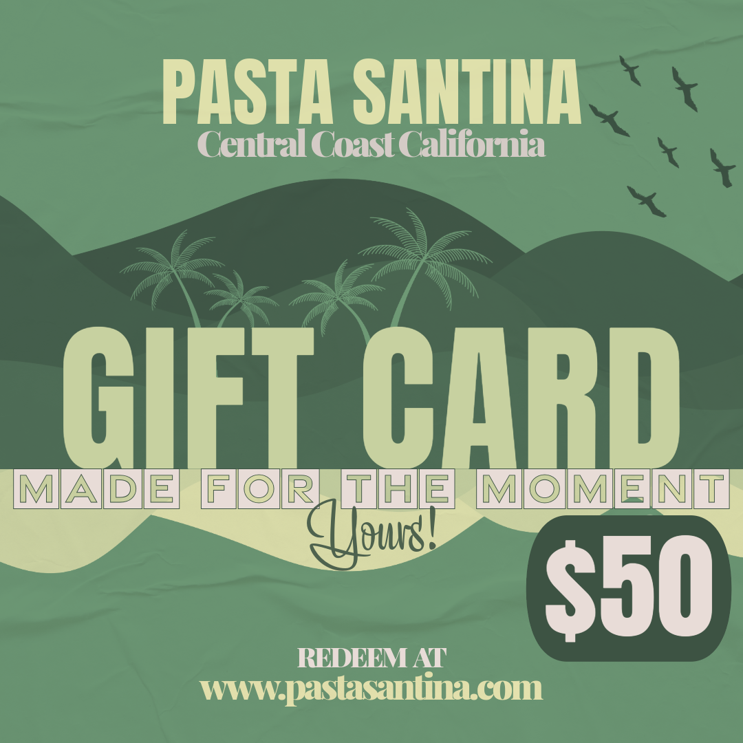 Pasta Santina gift card with scenic design and text for $50