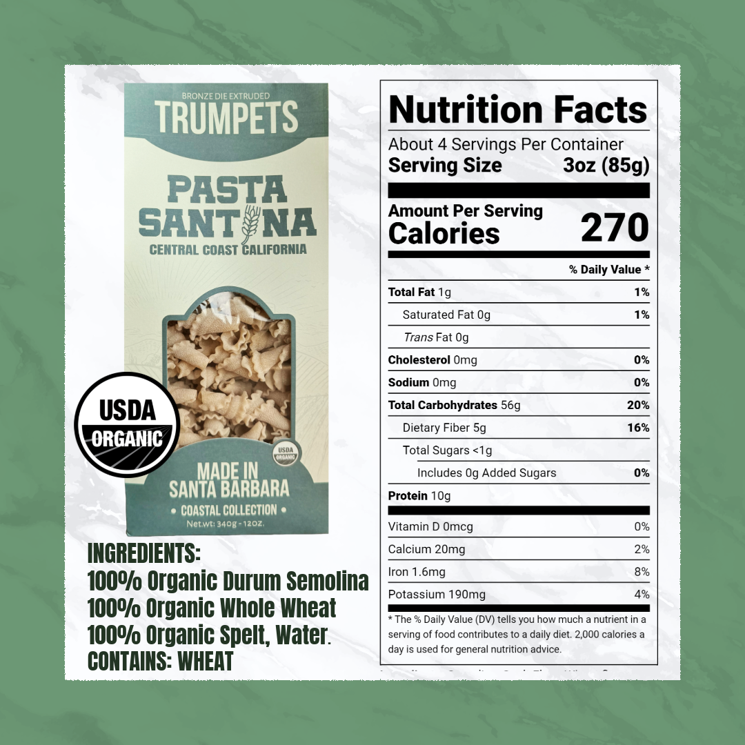 Nutritional Value with a picture of Trumpets Pasta.
