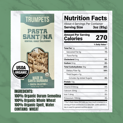 Nutritional Value with a picture of Trumpets Pasta.
