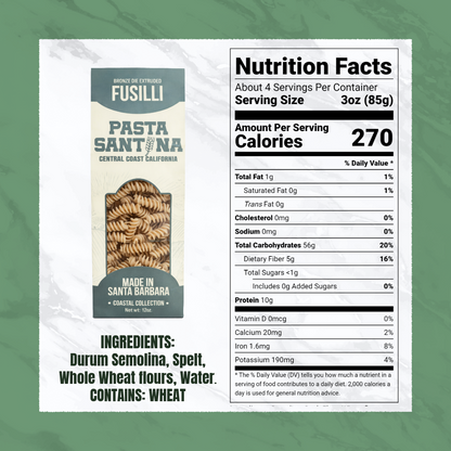 Nutrition Facts with image of Fusilli Pasta.