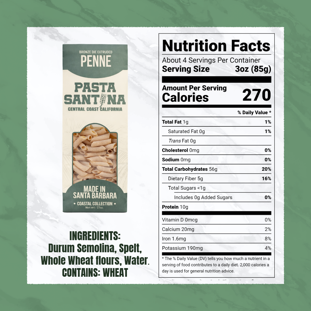 Nutrition Facts with image of Penne Pasta.