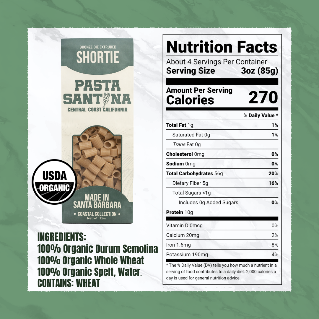 Nutrition Facts with image of Shortie Pasta.