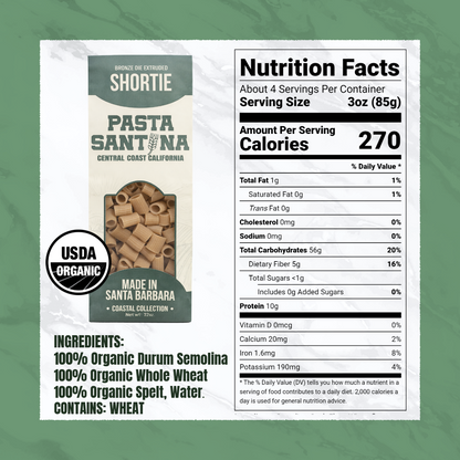 Nutrition Facts with image of Shortie Pasta.