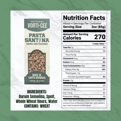 Nutrition Facts with image of Vorti-Cee Pasta.