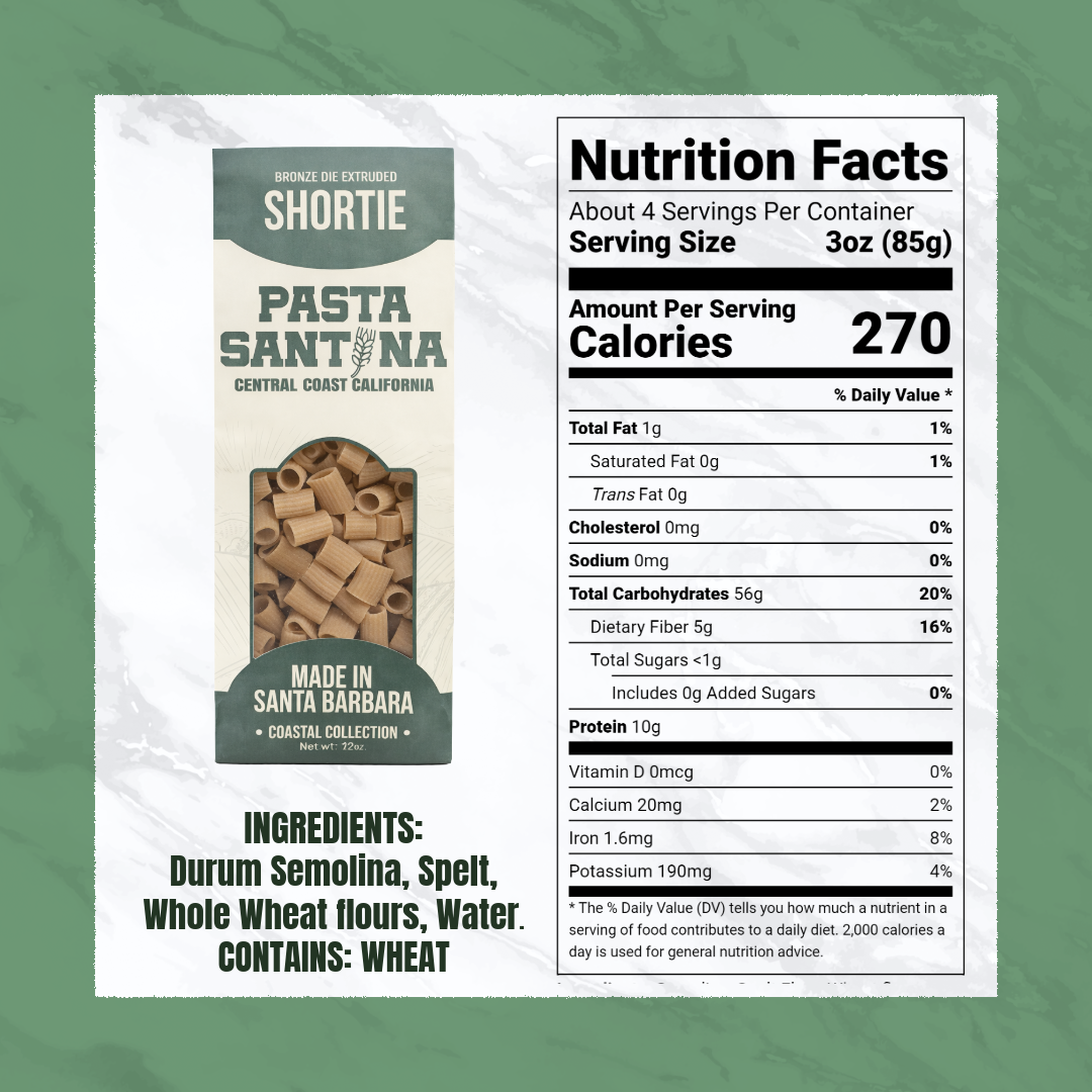 Nutrition Facts with image of Shortie Pasta.