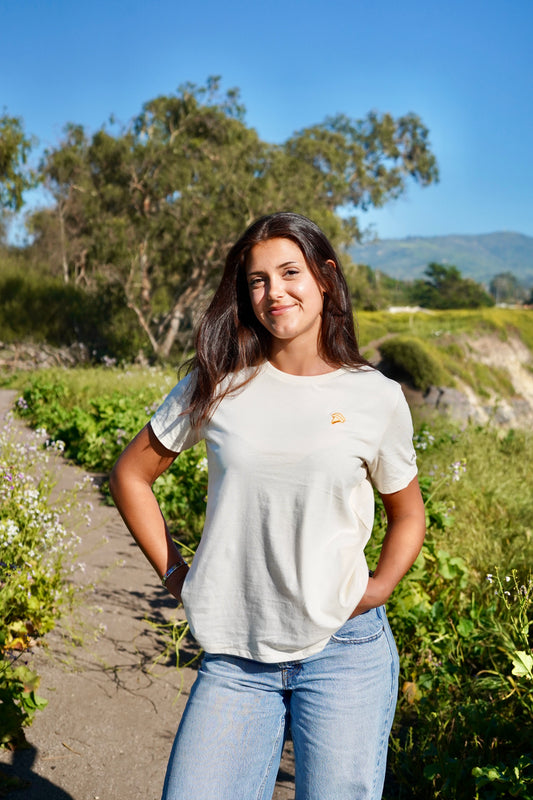 Pasta Santina model wearing vorticee T-shirt