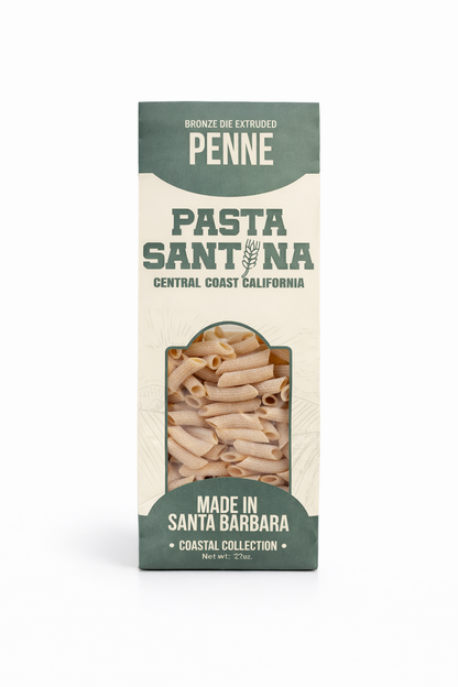 Pasta Santina, 12oz Penne pasta packaging on a white background