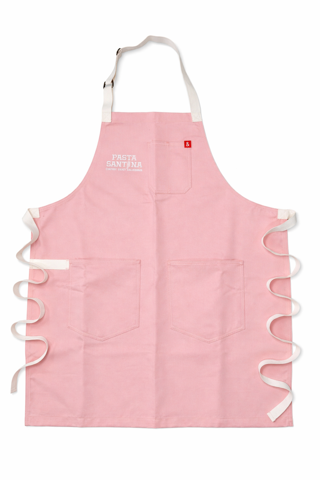 Rose Pink colored apron with white straps on a white background.