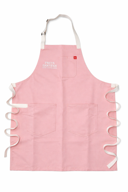 Rose Pink colored apron with white straps on a white background.