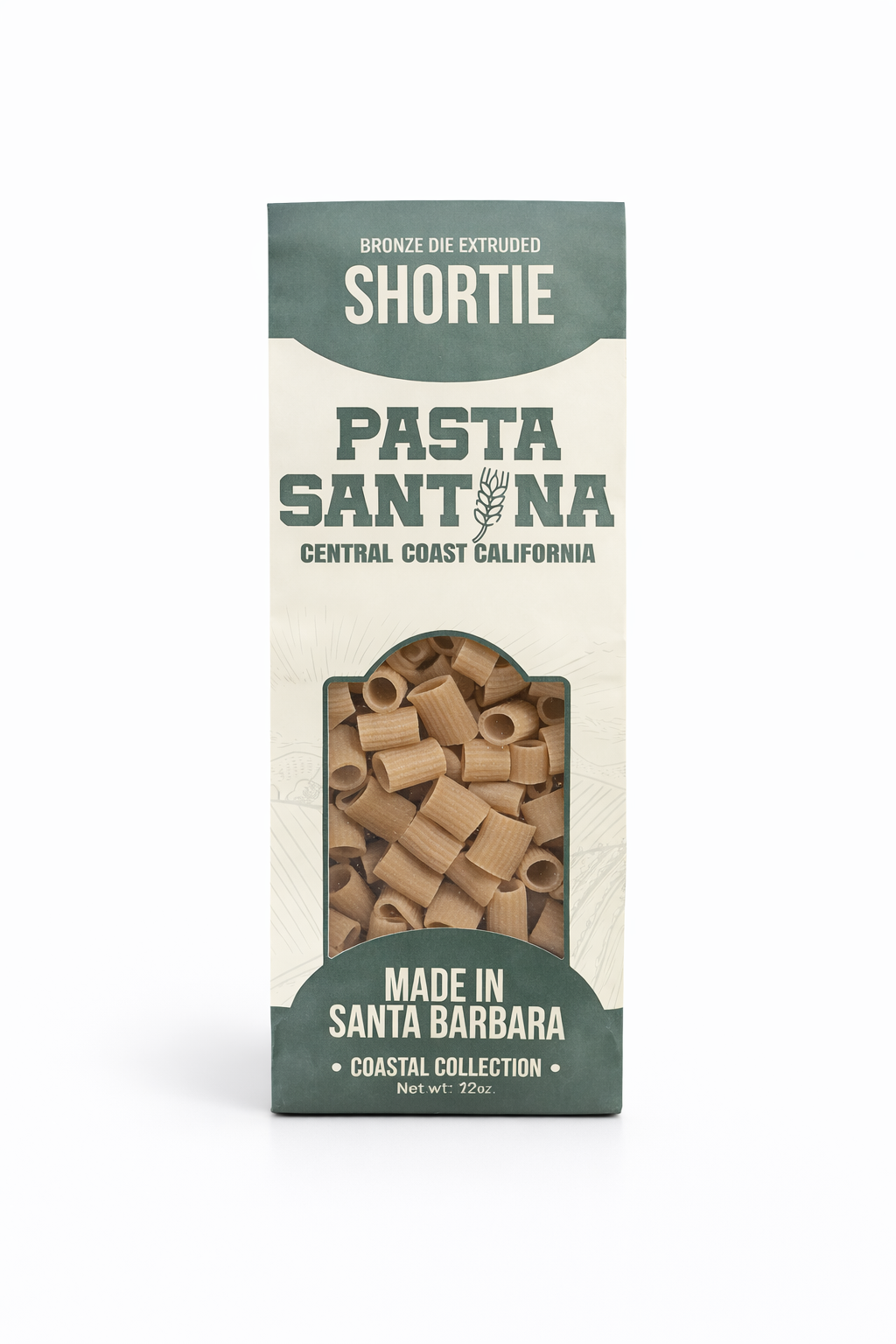 Pasta Santina, 12oz Shortie pasta packaging on a white background
