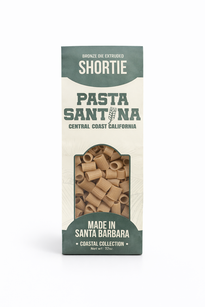 Pasta Santina, 12oz Shortie pasta packaging on a white background