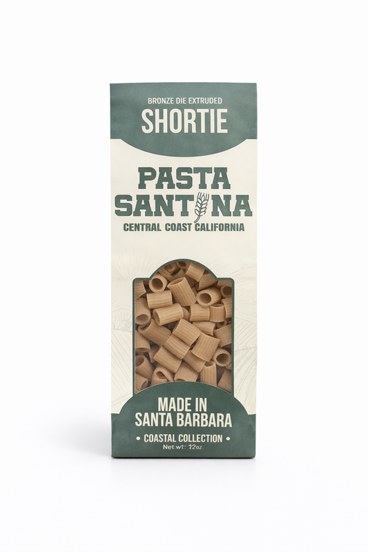 Pasta Santina, 12oz Shortie pasta packaging on a white background
