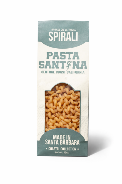 Pasta Santina, 12oz Spirali pasta packaging on a white background