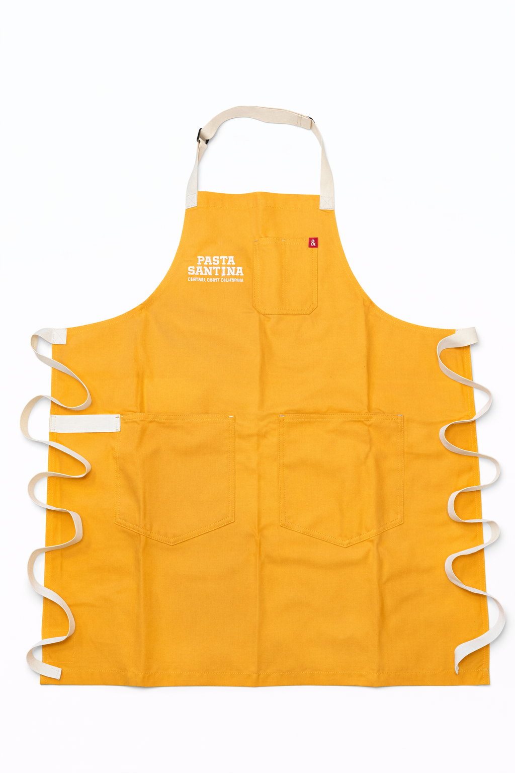 Yolk Colored apron with white straps on a white background