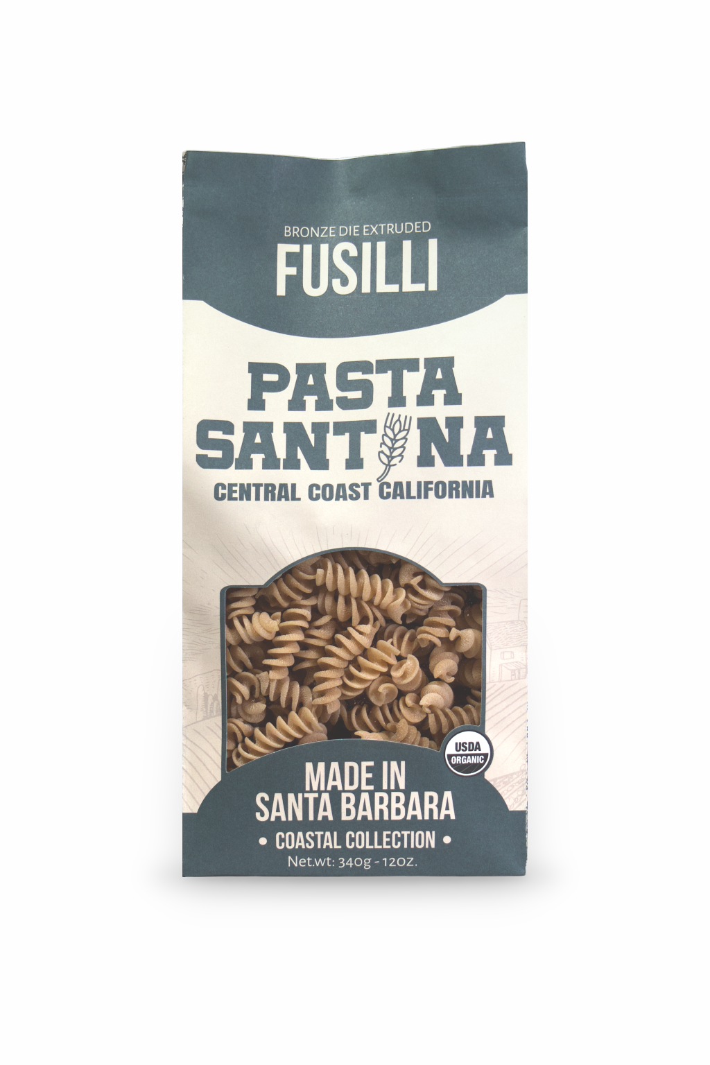 Pasta Santina Fusilli packaging on a white background