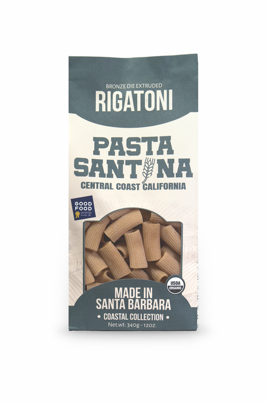 Pasta Santina Rigatoni packaging on a white background